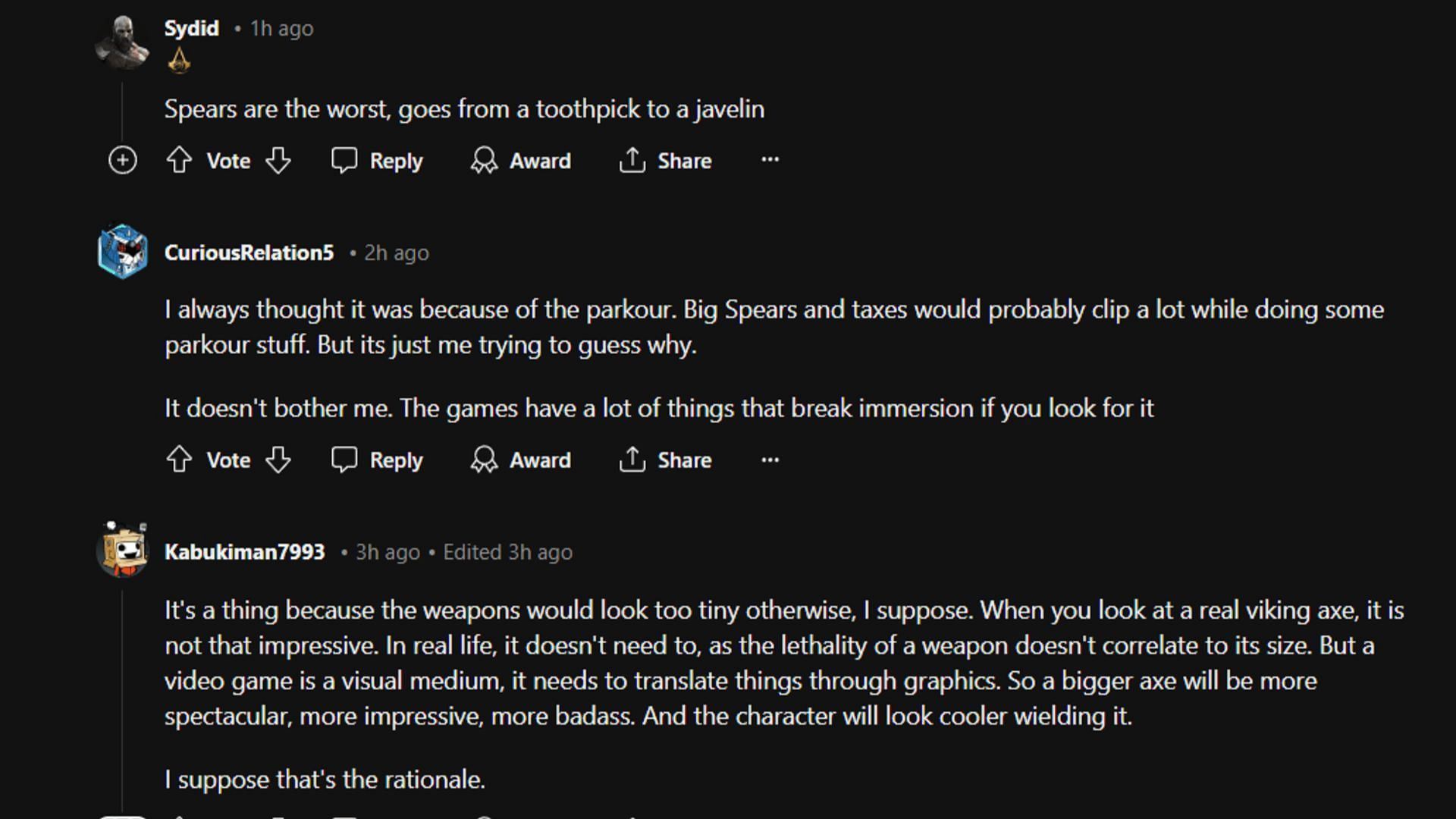 Fan's reaction to the 'growing weapons' (Image via Reddit)